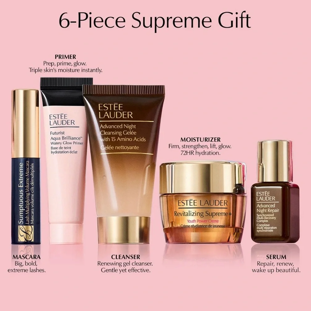 Estée Lauder 6pc Pink Pattern Cosmetic Bag with Skincare Set Sealed - Picture 2 of 2